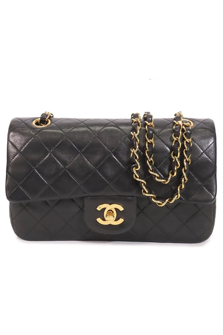 Chanel Chain Black Gold Lambskin Quilted 23 Double Flap Shoulder Bag